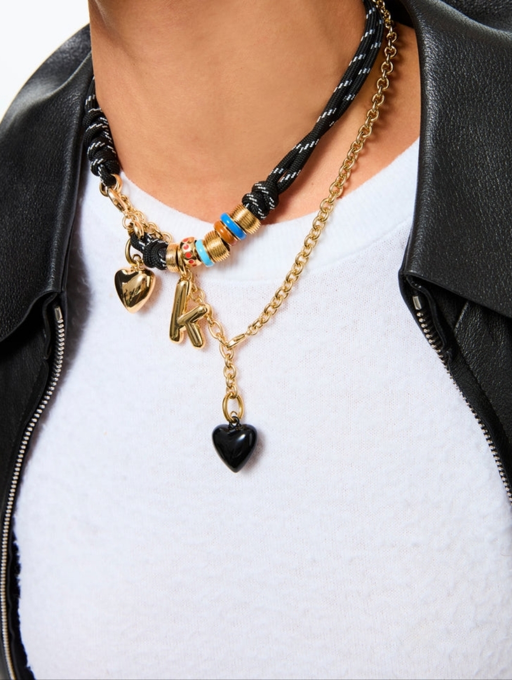 *Set*Roxanne Assoulin The Super Size Happy Cord Necklace & Mini Heart Necklace